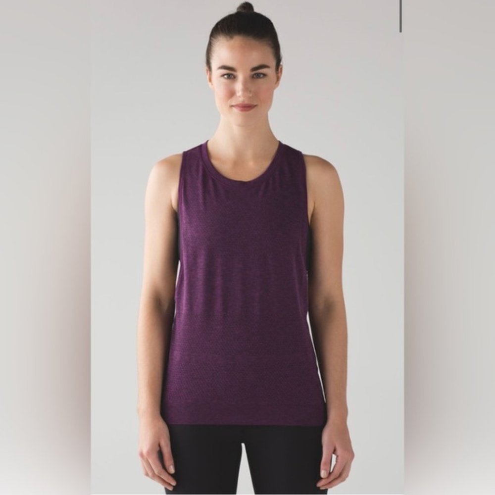 Lululemon Breeze By Muscle Tank Aurora / Black Purple Mesh Top Workout Comfy